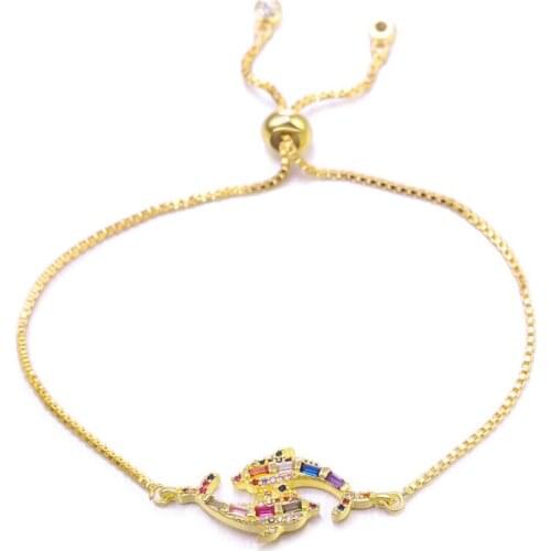 Delicate micro-inlaid zircon Dolphin shape ocean pull Charm lucky bracelet Adjustable size planet series fashion jewelry ins