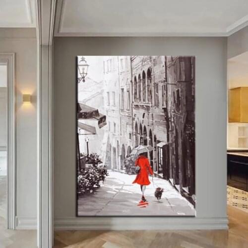 Big Size 100% Handmade Painting Retro Landscape People Abstract Painting Nordic Simple Mural Modern Decorative Wall Decor