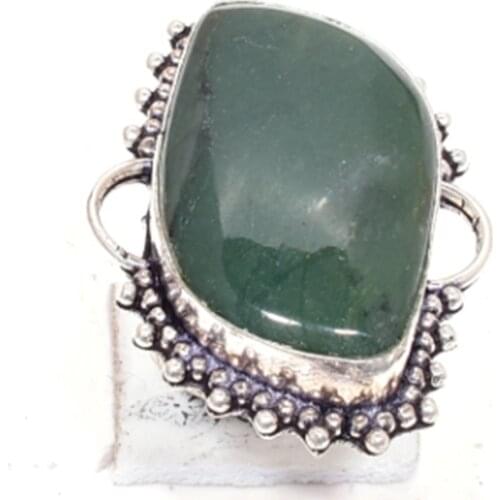 Genuine Green Jasper Ring Silver , Hand Made Women Jewelry gift , Size: 8.25 , R7079