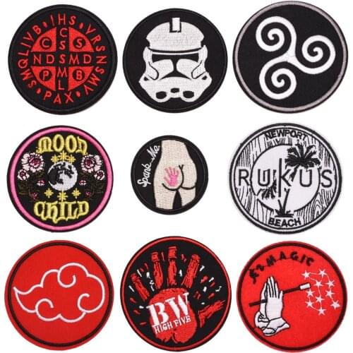 Round Embroidery Patches Iron on Classic Cloud Badges DIY Hand Print Thermo Stickers for Clothes Hole Patch Decorative Appliques