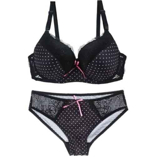 LONKKO 85-95 C D E Cup Sexy Push Up Bra Set Brassiere Thick 3/4 Cup Underwear Women Lingerie Embroidery Bot Lace Bra Panty Set