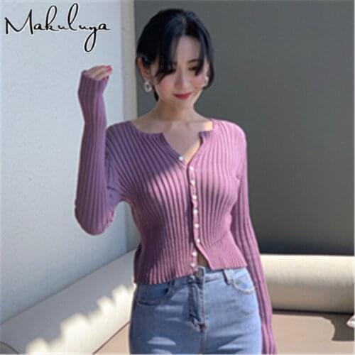 Makuluya Sweet New Cute All-Match Women Stripe Vintage Casual Classic Thin Knitted V-Neck Sweaters Cardigan Coats Open Stitch L6