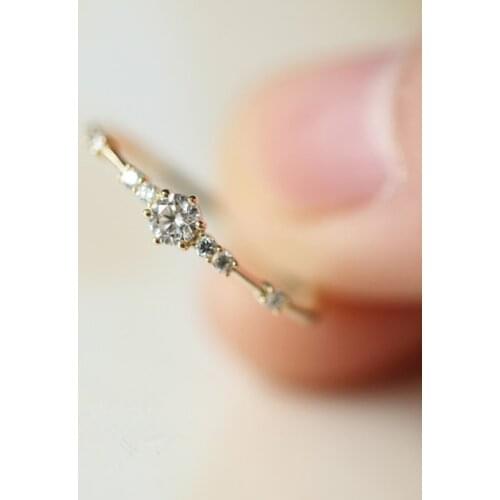 Cute Female Small Round Stone Ring 100% Real 925 Sterling Silver Gold Engagement Rings For Women Minimalist Wedding Band Ring