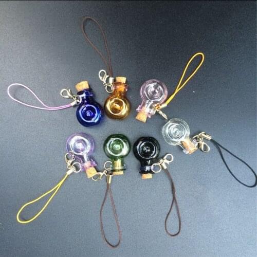 Mini Corks Glass Button Shaped Bottles With Lobster Clasp Key Chains Small Vials Handmade Gift Jars Pendants Mix 7 Colors