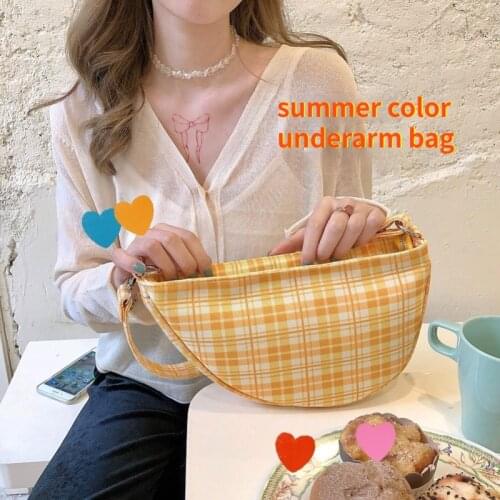 Fashion Designer Womens Plaid Shoulder Crossbody Bag Female Small Tote Purse Handbags Summer Ladies Half Moon Top Handle Bags