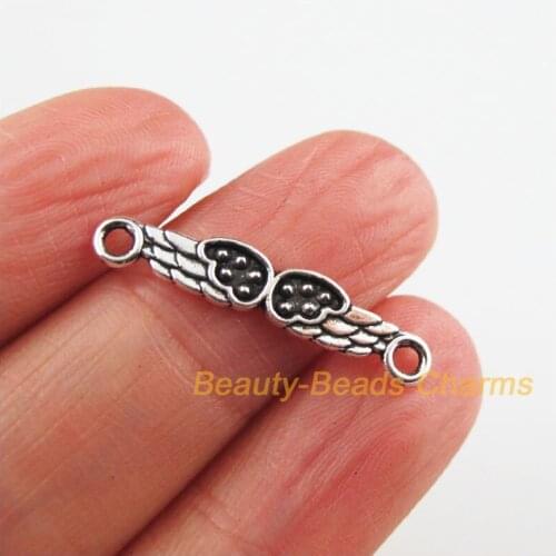 Fashion 50Pcs Tibetan Silver Color DIY Wings Heart Charms Pendants Connectors 5x26.5mm