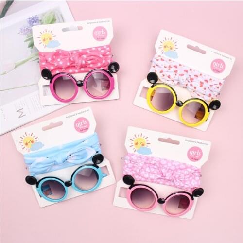 2Pcs Baby Headband Sunglasses Set Summer Kids Hairband For Girls Bows Printed Turban Children Hair Accessories