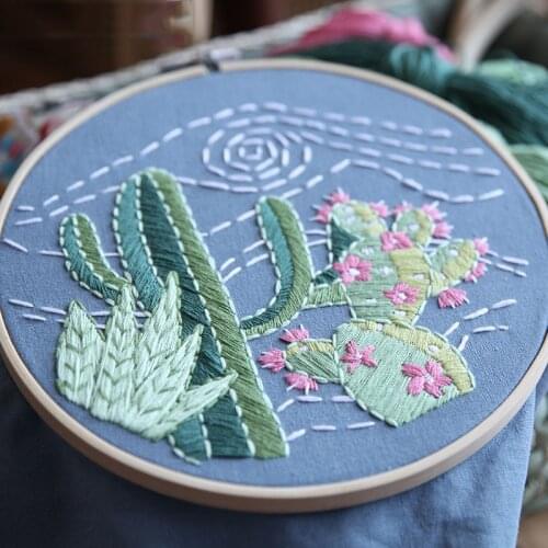 Green Plant Cactus DIY Embroidery Kits Flower Pattern Needlework Cross Stitch Sets Swing Painting Handmade Craft Home Decor Gift