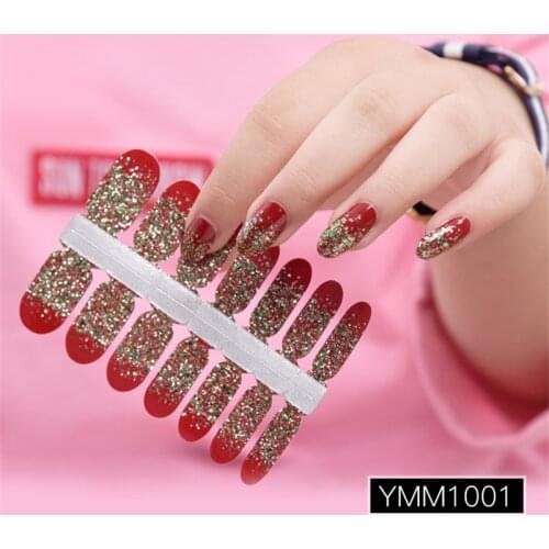 14tips Transparent Glitter Sequins Gradient Color Stickers Nail Wraps Full Nail Polish Stickers DIY Adhesive Nail Art Decor