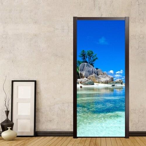 Beautiful Seaside Landscape Door Sticker PVC Self-Adhesive Waterproof Wall Decals Living Room Bathroom Wallpaper Home Door Paste