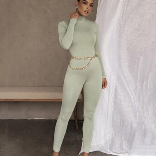 New Solid Long Sleeve Solid Bodysuits Autumn Skinny Casual Jumpsuit Back Zipper Slim Long Pants Mujer Clothing