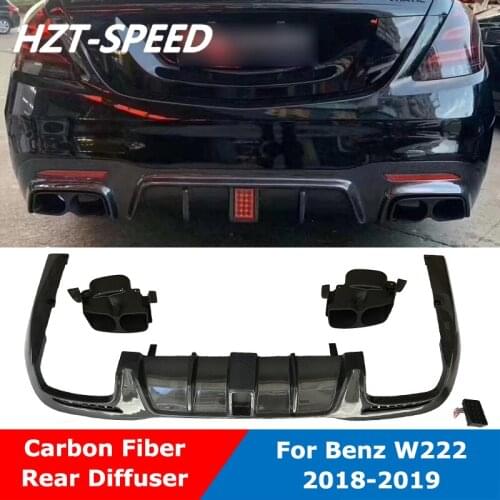 New Style Carbon Fiber Rear Bumper Lip Diffuser With Muffler Tips For BENZ W222 S63 S65 AMG Body Kit 2018-2019