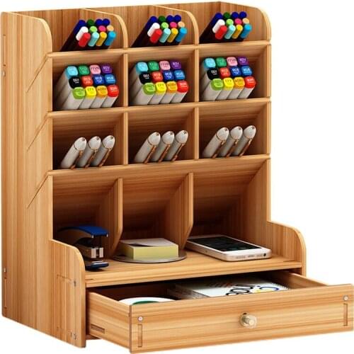 Office Desk Organizer Desktop Pen Pencil Holder Container Storage Box Portable with Drawer UY8