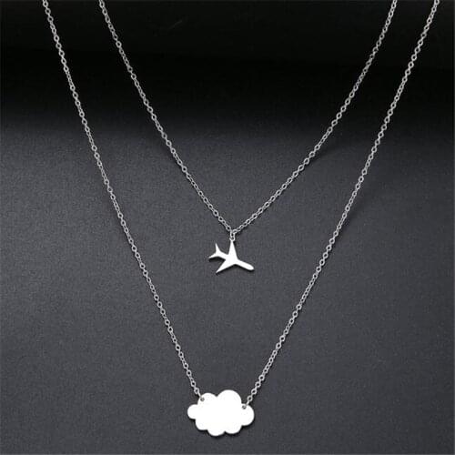 Simple Double-Decker Plane Star Heart-shaped Necklace Gold Silver Color Chain Necklaces for Women Elegant Female Pendant Jewelry