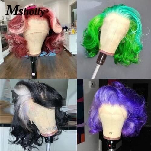 Transparent Lace Highlight Wig Red 13x4 Lace Frontal Wig Green Purple Body Wave Wig Brazilian Remy Wig Colored Human Hair Wigs
