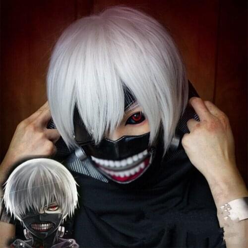 Anime Tokyo Ghoul Kaneki Ken Cosplay Wigs Short Straight Hair Silver Grey Synthetic Wigs