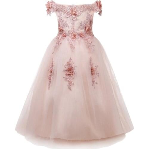 Beaded Appliques Baby Girl Dress Baptism Gown Long Tulle 1st year Birthday Party Wedding Christening baby infant clothing bebes