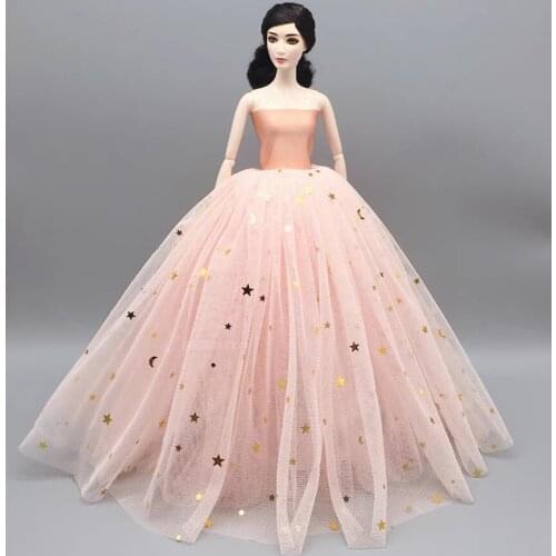 11.5" Doll Dress Moon Star Sequin Wedding Gown Pink Accessories For Barbie Doll Clothes Outfits Costume Girl 1/6 Dollhouse Toys