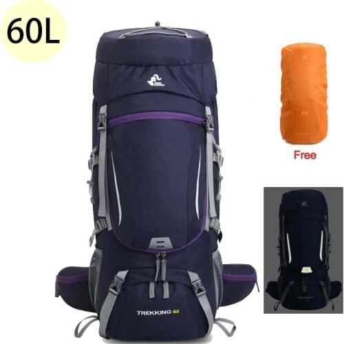 BOWTAC 60L Camping Backpack with Rain Cover Multifunctional Waterproof Nylon Outdoor Camping Mountaineering Backpack Hiking Bag