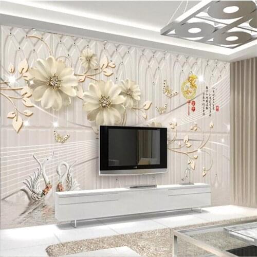Custom wallpaper 3d photo murals transparent flower luxury jewelry flower diamond noble and exquisite TV background wall paper