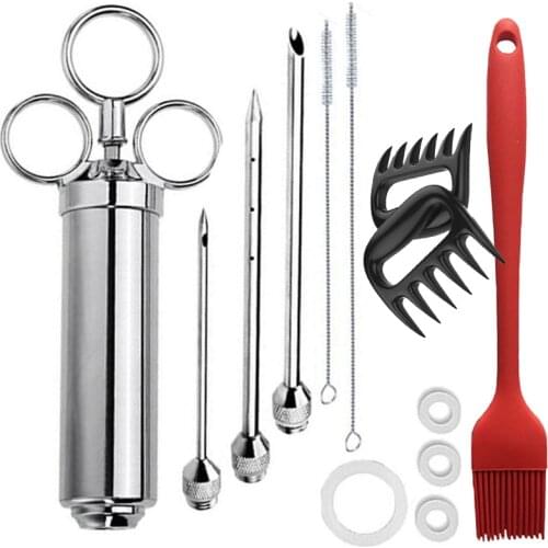 Professional Heavy Duty 304 Stainless Steel Meat Injector Syringe With 3 Marinade Needles