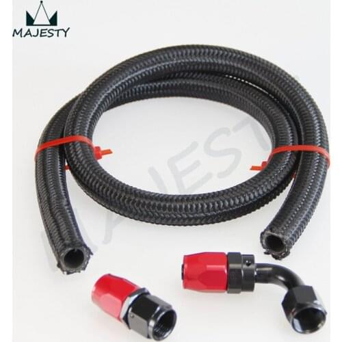 STRAIGHT red & black +bk AN4 4-AN STAINLESS STEEL/Nylon BRAIDED OIL/FUEL LINE HOSE+90 Degree SWIVEL FITTING