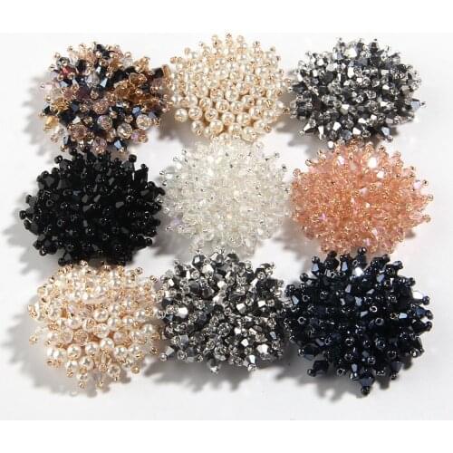 37MM 1.4" 3D Flower Bead Patch Crystal Rhinestone Buttons Embellishment Fashion Cloth Felt Applique For Bags Shoes Sew On Button