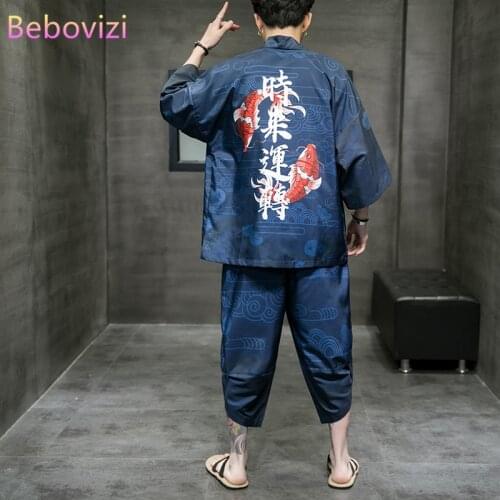 Plus Size M-5XL Red Blue Fashion Japan Kimono Daopao Robe Suit Traditional Chinese Clothing Style Orient Tang Hanfu for Men Sets