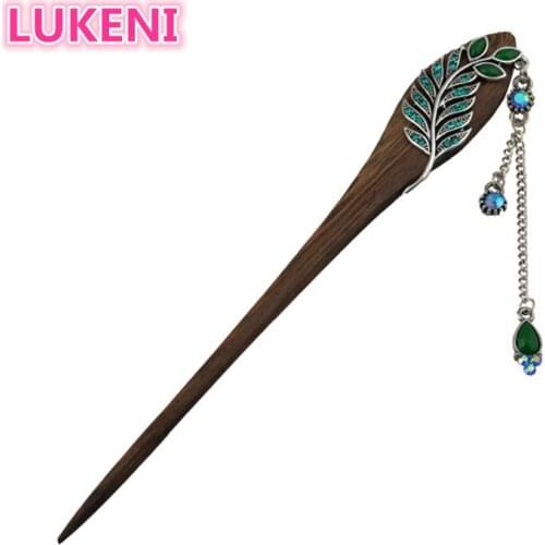 Retro national winds Leaf shape natural Phoebe zhennan Zircon Hair sticks Chinese style Fashion jewelry For women nmfz-001