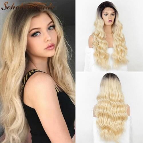 Scheherezade Ombre Blonde Lace Wig Synthetic Hair 613 Body Wave Lace Front Wigs Heat Resistant Fiber Womens Long Cosplay Wigs