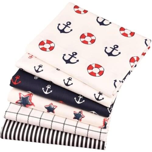 Sea Anchor Series/Printing Twill Cotton Fabric For Sewing,Patchwork,DIY Quilting Cloth Fat Quarters Baby Doll Material Meter