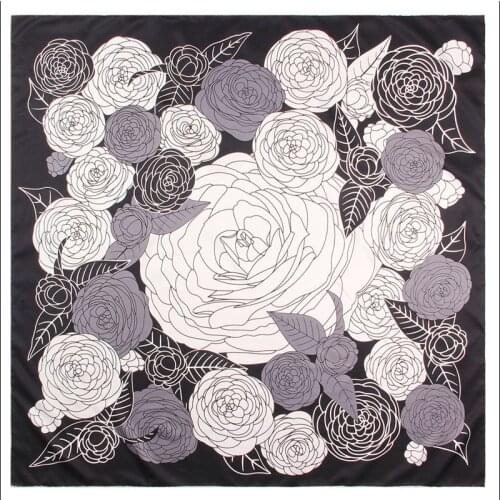 Camellia Print Designer Silk Head Scarfs For Women Manual Rolled Scarf 90cm Silk Scarf Hand Rolled Edges Double Sided Silk Scarf