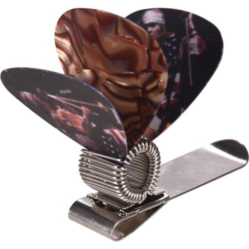 Universal Guitar Picks Holder Clip Metal with 3pcs Picks(Guitar Picks Random Delivery)