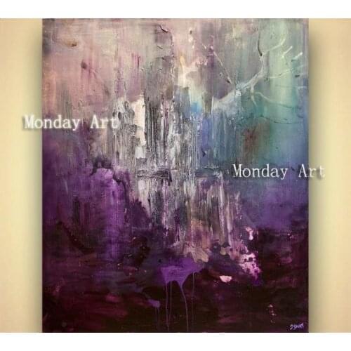High quality aritist Hand Painted Purple Blue Colorful painting handmade knife Abstract Oil Painting Canvas Living Room decora