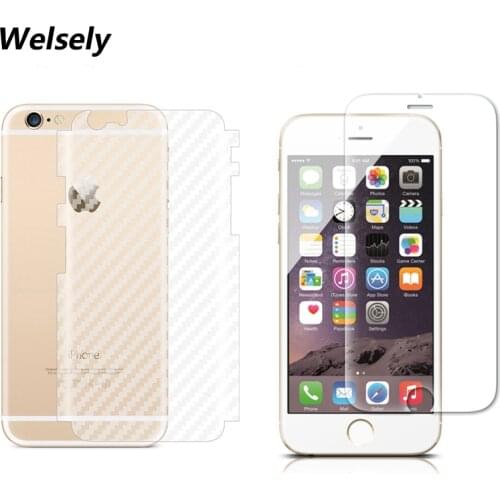 Rear Back cover Protector 3D Carbon Fiber + Tempered Glass Screen Protective Film for iPhone 6 6s 6 s plus non-slip Accessories