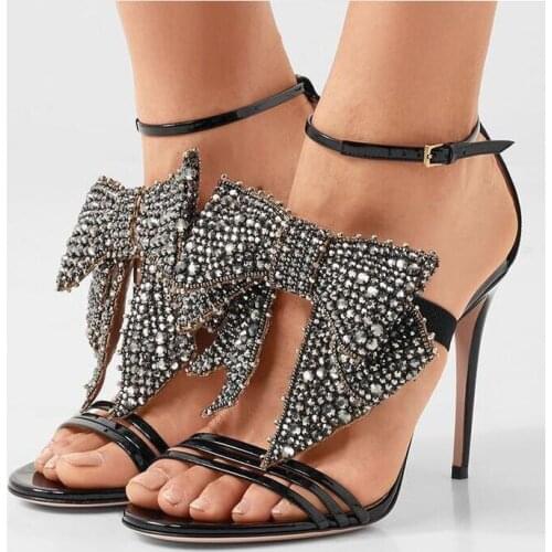 Boldees New Crystal Butterfly Gladiator Sandals Women Luxury Thin Heel Dress Sandals Rhinestone Party Pumps Ladies Shoes