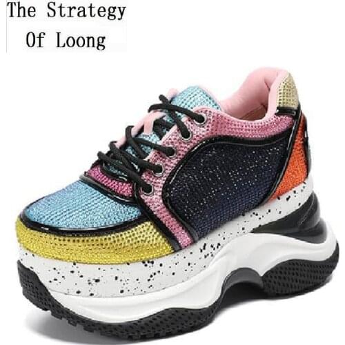 Spring Autumn New Crystal Height Increasing Wedges Platform Mixed Colors Genuine Colors Women Pumps Ladies Sneaker Shoes 0103