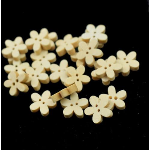 100PCS Flower Flatback DIY Wooden Buttons Natural Color 2-Holes Sewing Craft Scrapbooking Garment DIY Apparel Accessories Button