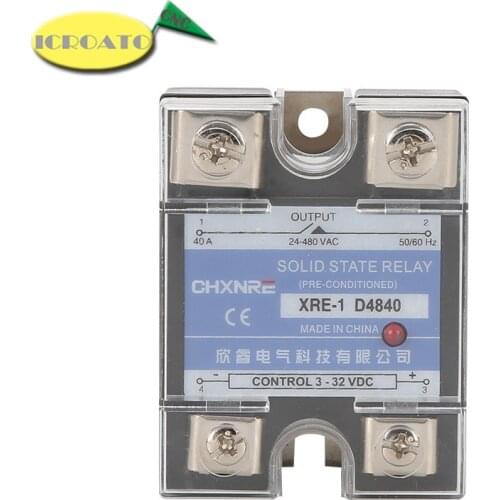 10A 25A 40A XRE-1 Solid State Relay Module Input DC Solid State Relay DC-AC Input 3-32V DC Load 24-480V AC D4810 D4825 D4840