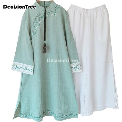 2021 chinese dress linen cotton qipao chinese traditional dress women embroidery cheongsam elegant improved qipao vestidos aodai