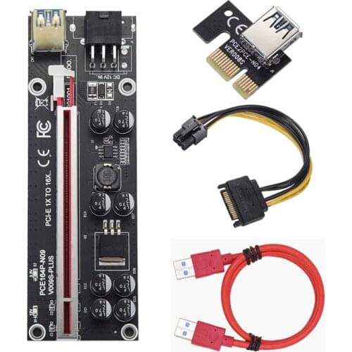 2021 NEW VER009S Plus PCI-E Riser Card PCI Express 1X to 16X USB 3.0 Cable SATA to 6Pin Connector for Graphics Video Card Mining