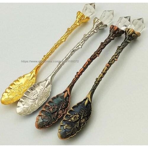 500pcs Vintage Carved Retro Pattern Coffee Tea Spoon Teaspoon Crystal Stirring Dessert Honey Ice Cream Scoop
