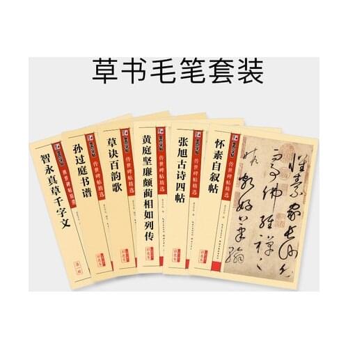 6 Pcs Chinese Writing brush Calligraphy for Crazy cursive scripts Huai Su Autobiography Zhang Xu ancient poetry