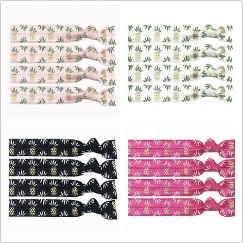 8 Colors 30pcs 5/8" Pineapple Gold Foil Screen 2 Print Hair Band Hair Tie FOE Elastic Band Ponytail Holder Bracelet Wristband