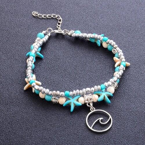 Bohemian Beads Anklets For Women Boho Adjustable Boho Turquoise Beads Sea Turtle Anklet Beach Sandal Ankle Bracelet On Leg