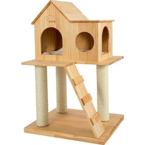 Solid Wood Cat Climbing Frame Cat Litter Cat Tree Pine Cat House Wood Wax Oil Environmental Protection Cat Supplies