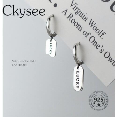 Ckysee 925 Sterling Silver Letter Lucky Rectangle Designer Asymmetry Drop Earrings For Women Fashion Korean Jewelry