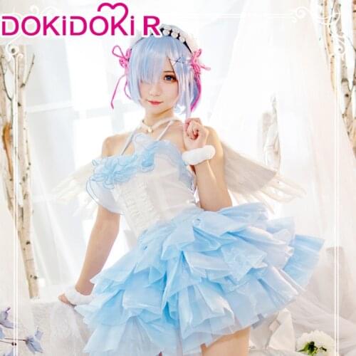 DokiDoki-R Anime Game Re Zero Rem Cosplay Women Angel Version Re Zero Rem Cosplay Costume Ram Game Costume Dress Cute