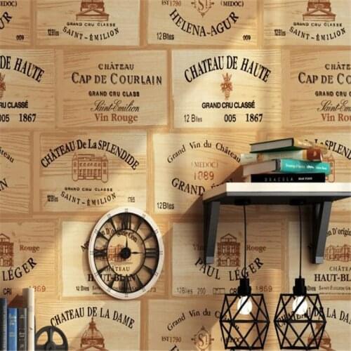 Beibehang Imitation wood grain wine label wallpaper box lattice retro bar cafe background wall living room wallpaper for walls