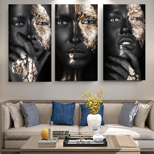 African Art Black and Gold Woman Oil Painting on Canvas Cuadros Posters and Prints Scandinavian Wall Art Picture for Living Room